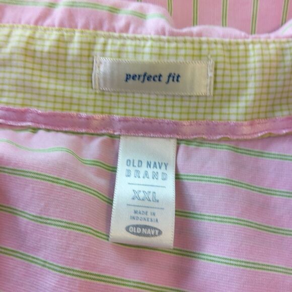 Old Navy perfect fit long sleeve pink and green stripe button front shirt. - Picture 14 of 15